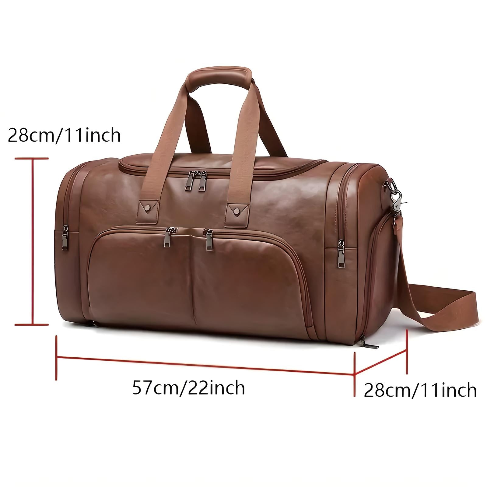 Multi-Compartment Leather Men's Duffle Bag