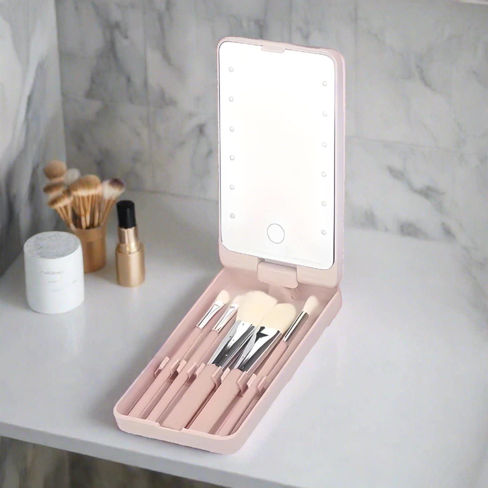 Rose | Travel Makeup Brush Mirror Set